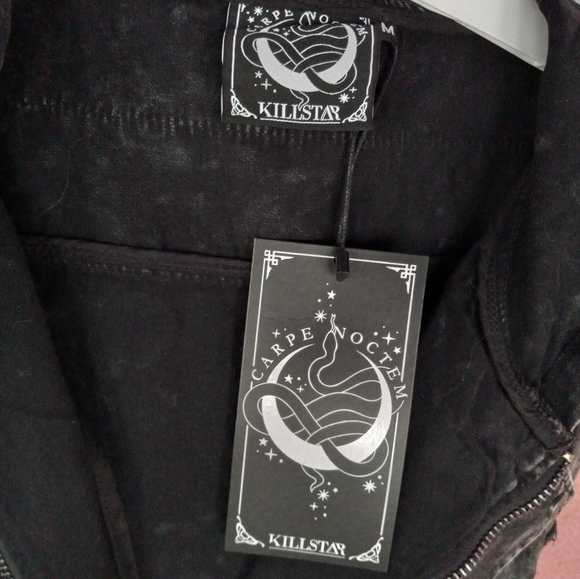 Nwt gothic Killstar duster GORGEOUS trench coat w hood! Acid washed unisex denim - Picture 10 of 16